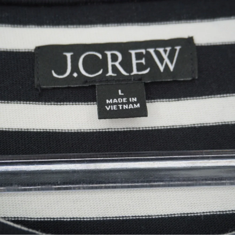 J. Crew Cap‎ Sleeve Knit Cotton Midi Dress Striped Black/White Preppy Nautical L